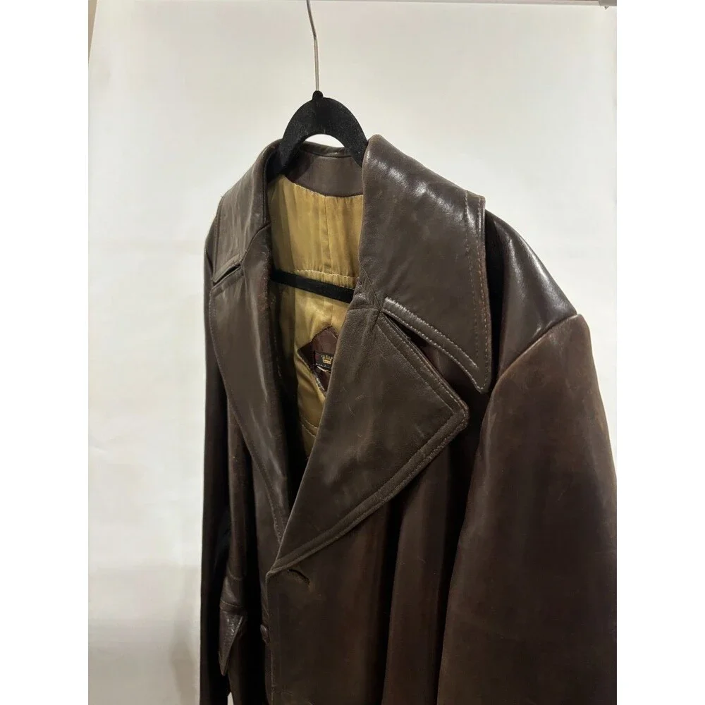 Vintage Spanish Soft Glove Leather Trench Coat Rich Brown Lined Belted Buttons - Picture 5 of 11